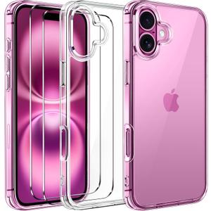ivoler 3-in-1 Clear Case Designed for iPhone 16 6.1" 2024 with 2 Pack Tempered Glass Screen Protector Military Shockproof Protective Hard Back Slim Phone Cover- Clear