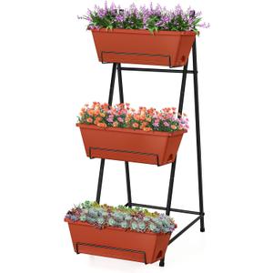 Vertical Raised Garden Bed Outdoor 3 Tiered Garden Planters Standing Elevated Planter Box with Drainage Holes for Plants Herbs Flowers Vegetables Brick Red