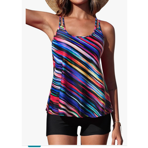 Yonique Womens Two Piece Swimsuits Tankini Top with Boy Shorts Tummy Control Bathing Suits Athletic Swimwear, Size -XL