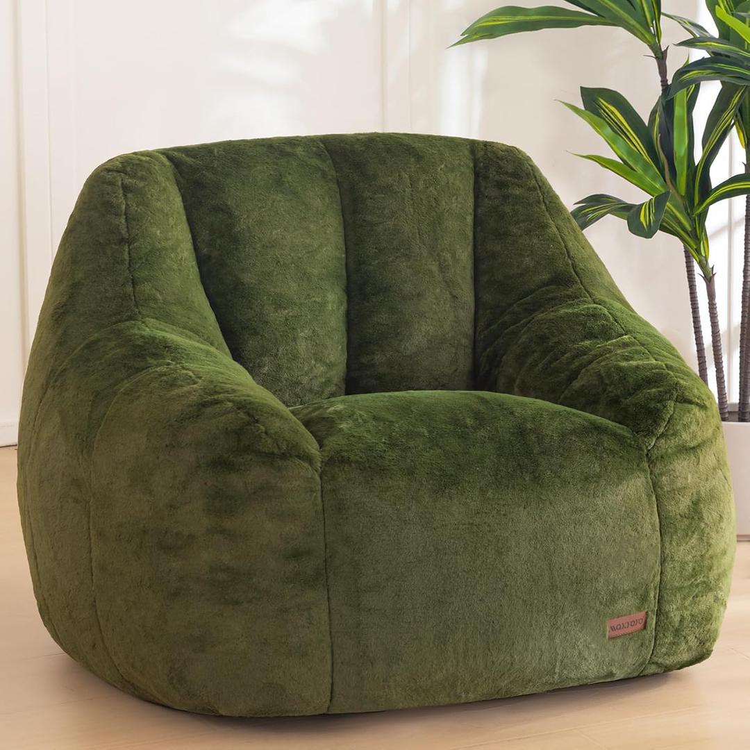 MAXYOYO Bean Bag Chair, Comfy Bean Bag Sofa with Back Support, Faux Fur Bean Bag Chair for Adults and Kids, Stuffed Floor Sofa for Living Room, Bedroom, Apartment, Green (Large)