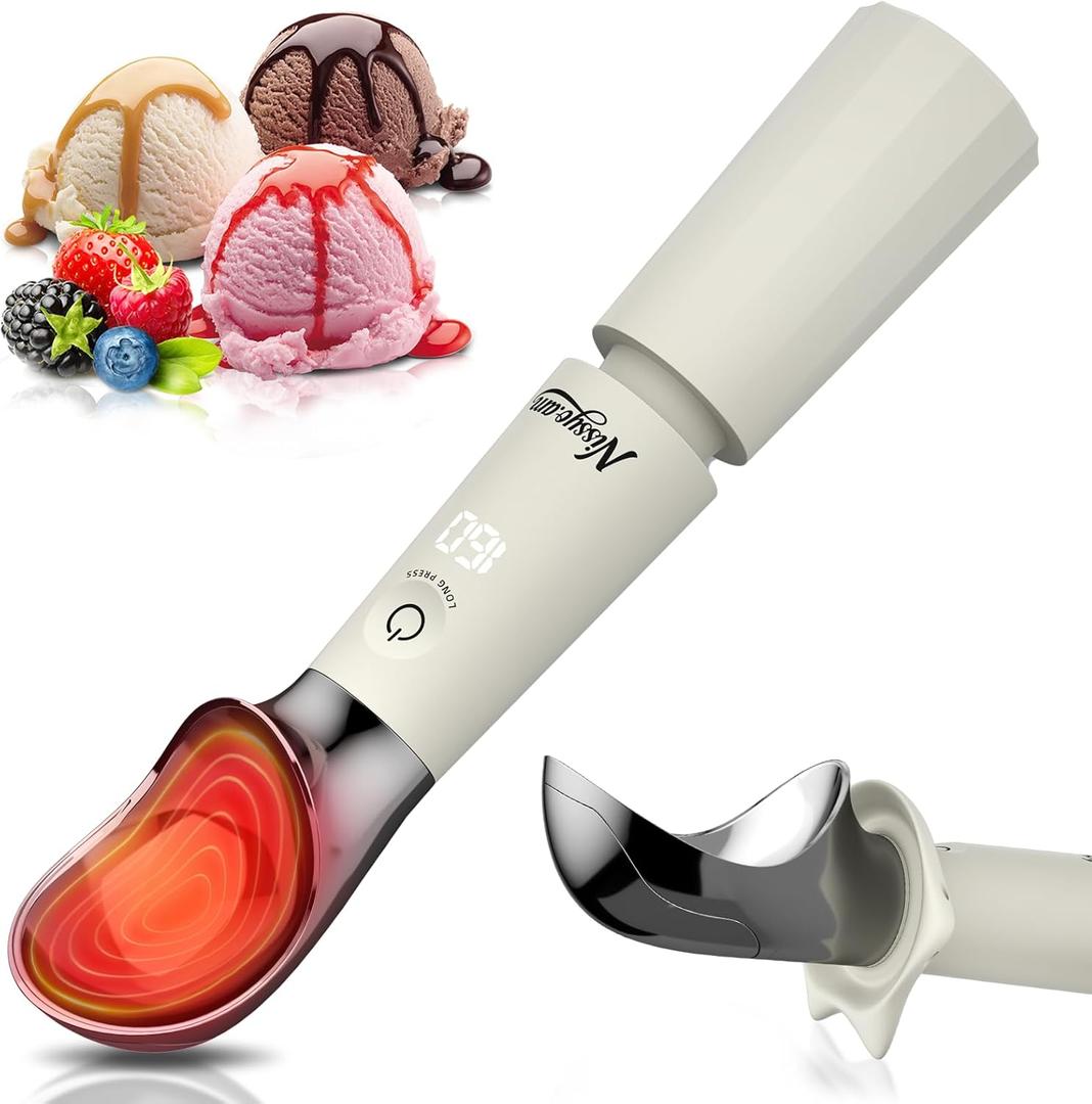 Heated Ice Cream Scoop Rechargeable, Electric Ice Cream Scooper with Removable Battery &Drip-Proof Stand, OneTouch 3 Fast Heating Levels, IP68 Waterproof, Food-Grade Metal for Hard Ice Cream