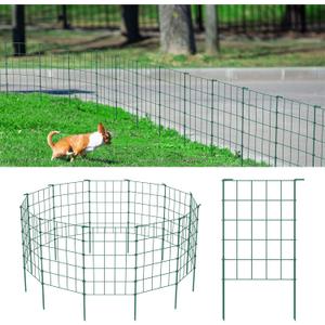 OUSHENG 20ft Green Garden Fence for Dog, Easy Assembly Decorative Fencing Rustproof Metal Wire Panel Border for Outside, Small Animal Barrier for Yard Outdoor, Grids