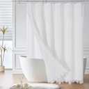 Gibelle Extra Long Boho Farmhouse Shower Curtain, Linen Cotton Fabric Shower Curtain with Macrame Lace Decor, Modern Bohemian French Country Chic Shower Curtain Set with PEVA Liner 72x84 - White