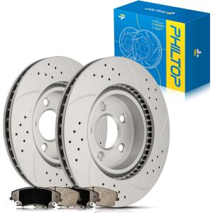 PHILTOP Front Brake Pads and Rotors Kit, OE Drilled & Slotted Rotors and Ceramic Brake Pads for Dodge 2006-2018 2020-2021 Charger, Chrysler 2005-2021 300, Dodge 2009-2018 2020-2021 Challenger (53022+D1056)