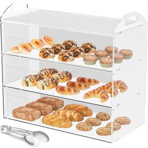 3 Tier Bakery Display Case with Handle, Countertop 23.6" L x11.8 W x19.7 H Commercial Pastry Display Case, Acrylic Clear Food Display Box for Dessert Donut Bagels Cake Cookie