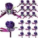 Geosar 20 Pcs Wedding Corsage and Boutonniere Set Homecoming Artificial Corsage Wristlet and Boutonniere for Men Women Bride Bridesmaid Wedding Flowers Accessories Prom Suit Decorations (Purple)