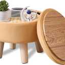 Wimarsbon Velvet Storage Ottoman Round Footrest Stool Upholstered Footrest Footstool with Storage Wood Legs Coffee Table Shoe Changing Stool for Living Room Bedroom Entryway (Pumpkin Yellow)