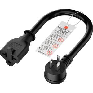 Angled 4-in-1 12AWG 15 Amp Household Plug to 20 Amp T Blade Adapter Cable, 5-15P to 5-20R, 5-15P to 6-20R, Four-in-One Adapter, 15A 125V to 20A 250V/ 20A 250V Cable, 1FT
