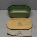LARS NYSM Bread Box I Metal Box with linen bag for long lasting freshness I Bread Bin with bamboo lid usable as cutting board I 14.2x7.5x5.1 In (Sage Green)