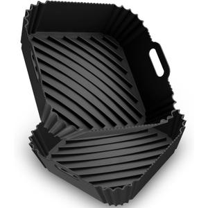 Air Fryer Silicone Liners 2 Pack, Reusable Square Air fryer Basket Liners, 4-6Qt Silicone Baking Tray for Instant Air fryer, Oven Microwave Pot Accessories, Food Grade Kitchen Gadgets (Black and Black)