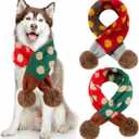 2 Pcs Dog Knitted Scarf Winter Pet Fleece Scarf Dog Warm Scarves with Cute Pompom Puppy Knit Scarves for Small Medium Pet Puppy Cat Winter Holiday Party(Red, Brown,Dots)