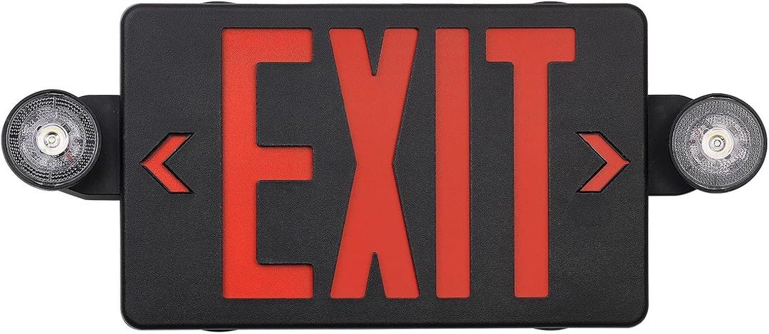 GZRUIYANG Black Housing Exit Sign with Emergency Lights Red, LED Emergency Exit Light with Battery Backup, UL 924 Certified, AC 120/277V, Commercial Emergency Lights Combo for Business - 1 Pack