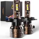 Upgraded H4/HB2/9003 Light Bulbs, 36000LM Super Bright 6500K 800% Brighter, Plug and Play Quick Installation, IP68, Long Service Life with Cooling Fan (Pack of 2)