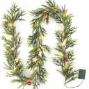 MINDELF 6 FT Artificial Christmas Garland, Faux Gold Spruce Garland with 20 LED Lights, Red Gold Ball Ornaments and Stars, Lighted with Timer, Perfect for Christmas Indoor Outdoor Decoration