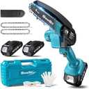 Seesii Mini Chainsaw Cordless 6-inch, Handheld Electric Power Chain Saw with 2 Batteries, for Tree Trimming Wood Cutting, Best Gifts for Dad, Husband (Blue)