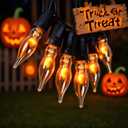 Abeja Flickering Flame String Lights 10Ft, C18 Vintage Halloween Lights with 10 CA5 Flame Bulbs, E12 Candlestick Base, Flicker Flame String Lights for Fireplace Party Room Decor, 1w, 120v, Black