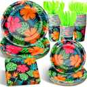 Havawish 168 Pcs Tropical Nights Hawaiian Aloha Party Supplies 7 Inch 9 Inch Disposable Luau Paper Plates Cups Napkins Knife Fork Spoon Serve 24 Guests for Summer Beach Pool Dinnerware Decorations