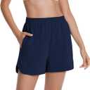 Womens Sweat Shorts Cotton Curved Hem Casual Lounge Short Workout Athletic Shorts with Pockets M, Navyblue