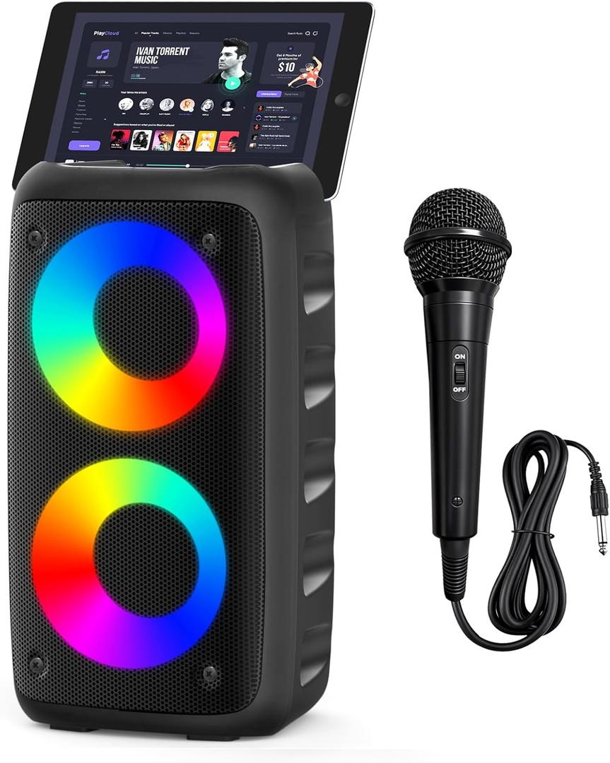 Portable Bluetooth Speaker,Karaoke Machine for Adults and Kids,with Lights Loud Big Bluetooth Speaker,Rechargeable Dj/PA Speaker System with TF Card,AUX in,REC,TWS for Outdoor Sport Home Party