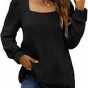 BKHOLL Women Tunic Tops Square Neck Blouse Long Puff Sleeve Shirts Loose Fit Sweater Casual Tops Fall Fashion Black, XXL