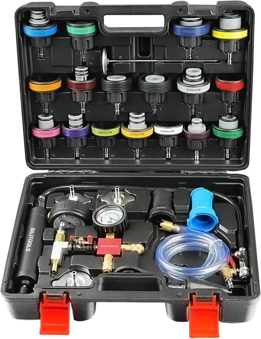 BILITOOLS Radiator Coolant Pressure Tester & Vacuum Refill Kit, 28-Piece Universal Cooling System Radiator Leak Tester & Refiller