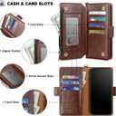 Antsturdy Compatible with Google Pixel 7a Case Wallet with Card Holder Women Men Phone Case RFID Blocking PU Leather Kickstand Flip Protective Cover Wrist Strap Zipper Credit Card Slots,Brown