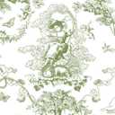 CiCiwind Peel and Stick Wallpaper Green Toile Wall Paper French Country Wallpaper for Bedroom Vintage Self Adhesive Removable Contact Paper for Bathroom Living Room Vinyl Rolls 17.3"197"