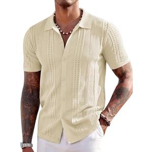 COOFANDY Men's Knit Shirts Short Sleeve Button Down Polo Shirt Fashion Casual Summer Beach Shirts M
