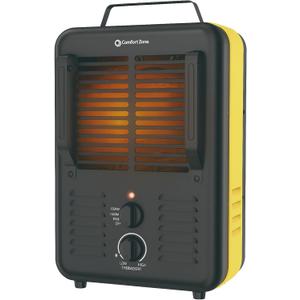 Comfort Zone 1500W Milkhouse Style Electric Utility Heater Portable Workshop & Garage Space Heater with Adjustable Thermostat, 2 Heat Settings & Fan All-Metal Heavy-Duty Design Yellow/Black