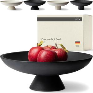 KIVY Concrete Fruit Bowl - Large Modern Pedestal Bowl - Black Key Bowl for Kitchen & Entryway Decor
