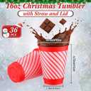 Skylety 36 Pcs Bulk Christmas Candy Plastic Cups with Straws and Lids for Coworkers Employee 16 oz Red White Candy Cups Xmas Tumbler Reusable for Team Nurse Teacher Office Staff Hot Chocolate, 4Style