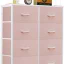 8-Drawer Dresser for Bedroom, Anti-Tip Tall Storage Organizer Chest of Drawers with Wooden Top and Metal Frame Fabric Bins for Closet, Living Room, Hallway, Entryway, Pink, 11.8"D x 31.4"W x 36.3"H