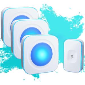 Wireless Doorbell 1200Ft Door Bells for Home with Flashing Light Hearing Impaired Door bell 1 Battery Button & 3 Plug in Receivers for Home Classroom Room Office