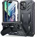 SOiOS for iPhone 13/14/15 Phone Case: for iPhone 16e Protective Cover with Built-in Kickstand | Heavy Duty Military Grade Hard Protection Shock Proof | Durable Dual-Layer Design Black