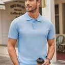 COOFANDY Mens Knit Polo Shirts Casual Short Sleeve Button Down Polo Shirt Classic Golf Shirts (Blue, M)