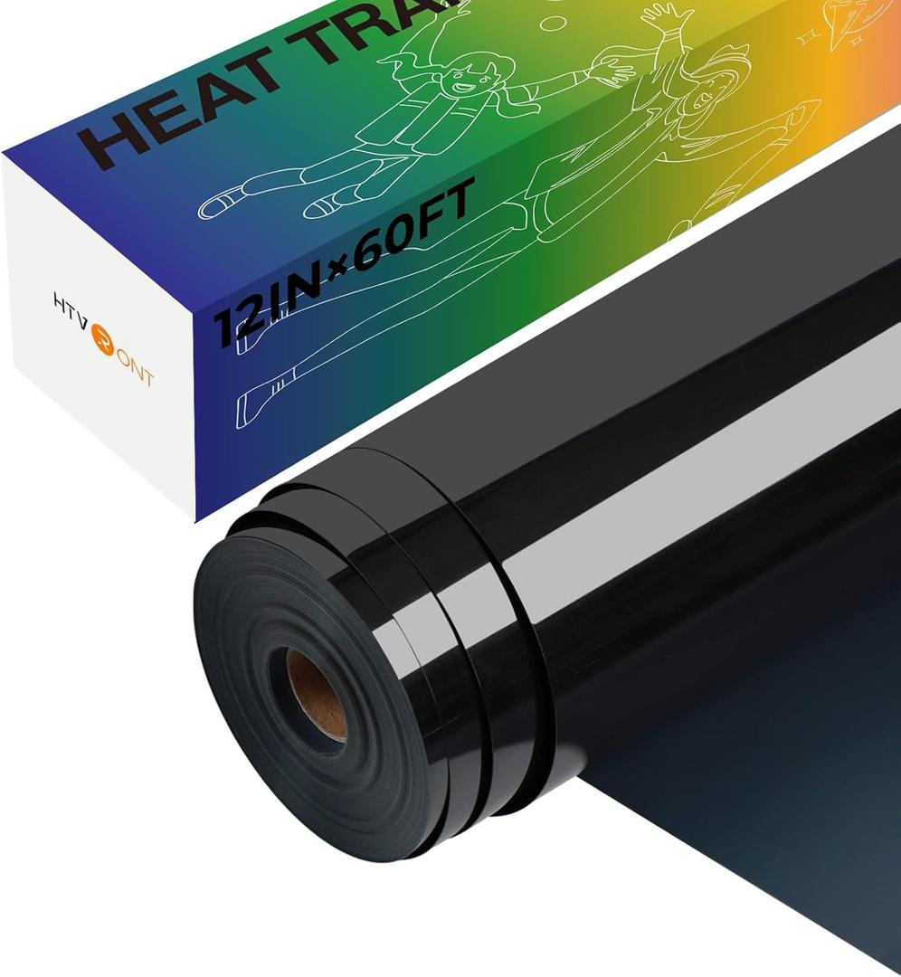 HTVRONT Heat Transfer Vinyl Black Iron on Vinyl-12 x 60FT Black HTV Vinyl Roll Easy to Cut & Weed for Heat Vinyl Design
