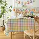 Gingham Easter Tablecloth Fabric - Colorful Oblong 58x120 Water Resistant Farmhouse Plaid Table Cloth for Indoor/Outdoor Use - Easter Gifts Perfect for Birthday, Picnics, Gardens
