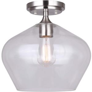 CONALL 1 Light Flush Mount Ceiling Fixture Brushed Nickel Finish with Clear Wine Glass Shade Transitional Style for Hallway or Entryway