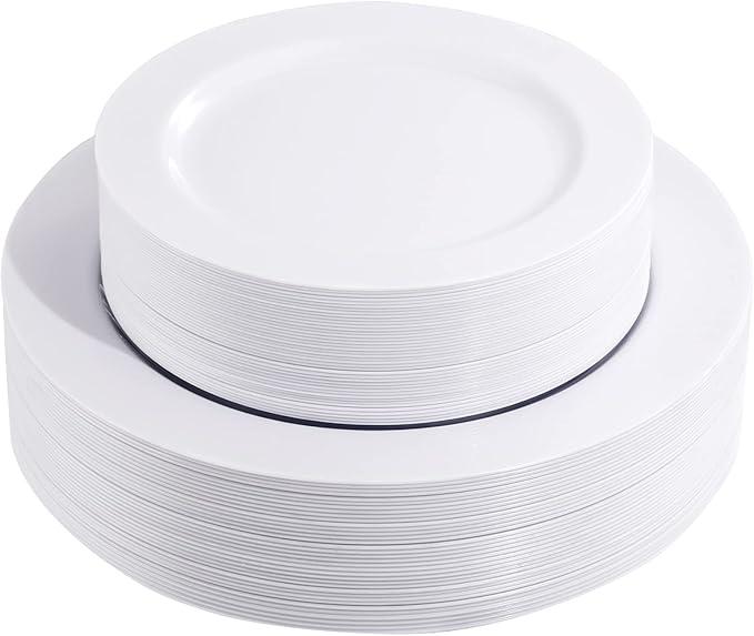FLOWERCAT 60PCS White Plastic Plates - Heavy Duty White Disposable Plates for Easter Party/Wedding -serve for 30 guests Include 30PCS 10.25" & 30PCS 7.5" Plates for Party