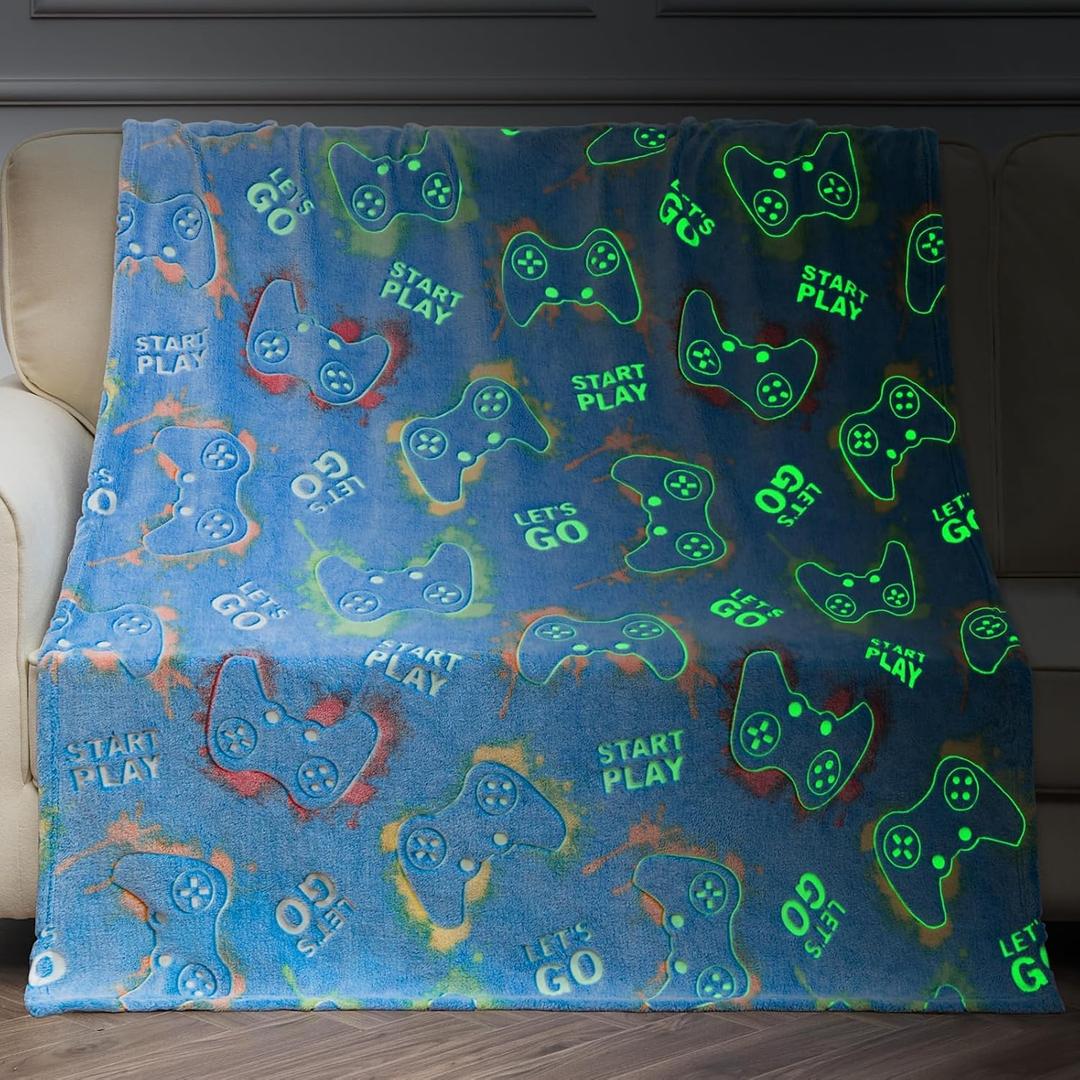 Jekeno Gaming Gamer Gifts Toys for Kids Boys Glow in The Dark Blanket Video Game Controller Gamepad Throw for Teen Girls Toddlers Teenage Son Boyfriend Adults Birthday 50"x60"