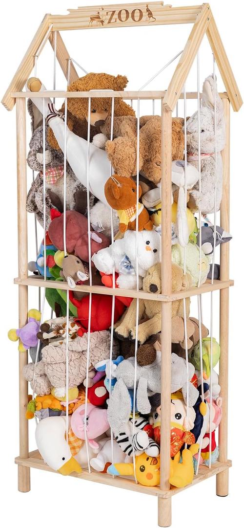 Stuffed Animal Storage, Wooden Stuffed Animal Holder Stuffed Animal Zoo Organizer Cage with Large Capacity, Using for Storing Plushies on Nursery Playroom Bedroom Decor Corner Stuffed Animal Storage, Wooden Stuffed Animal Holder Stuffed Animal Zoo Organizer Cage with Large Capacity, Using for Storing Plushies on Nursery Playroom Bedroom Decor Corner