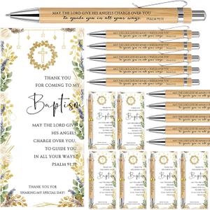 Skyygemm 50 Sets Baptism Favors for Guests 50 Baptism Quote Bamboo Pens 50 Cross Baptism Thank You Cards Baptism Souvenir for Guests First Communion Party Favors Christian Gift