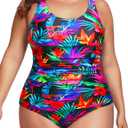 Daci Women Plus Size One Piece Swimsuit Athletic Tummy Control Ruched Bathing Suit with U-Back 22W