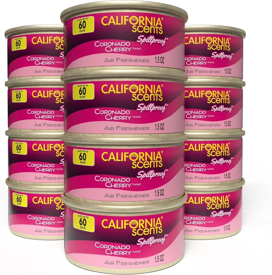 Can Air Freshener and Odor Neutralizer by California Scents, Set of 12 Spillproof Cans for Home and Car, Coronado Cherry, 1.5 Oz Each