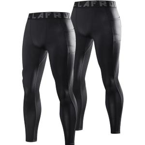 LAFROI Men's Quick Dry Cool Compression Fit Tights Leggings Waistband-YSK08 (Medium, Pocket Black X2)