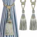 BEL AVENIR 2 Pack Curtain Tiebacks Tassel Drapery Tie-Backs Rope Handmade Holdbacks Home Office Hotel Decorative (Blue)