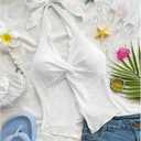 QJQ Women's Halter Tops Twist Front Slit Backless Cute Summer V Neck Tank Top Vacation Outfits (White)