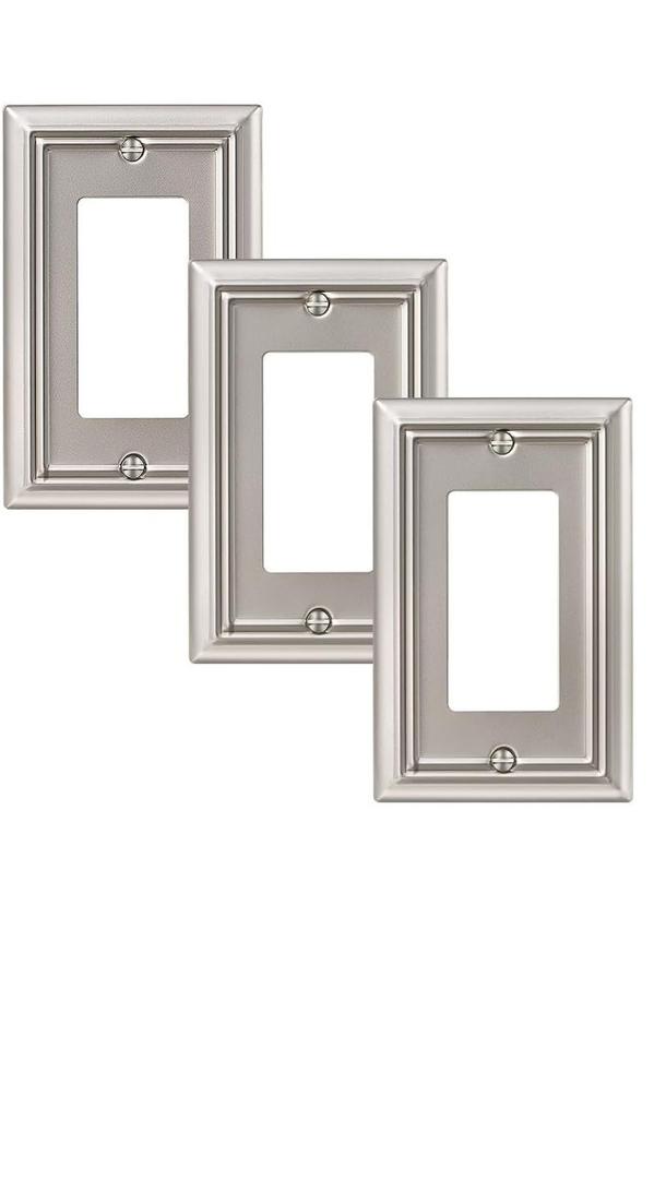 DEWENWILS Decorator Outlet Covers, Satin Nickel Outlet Wall Plates, 4.92" x 3.14" Decorative Switch Plate Cover, Metal Electrical Outlet Cover Plate, 3 Pack
