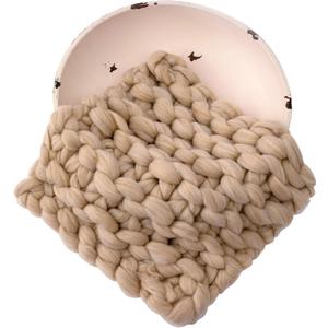 Newborn Photography Props Chunky Blanket Handmade Knitted Posing Prop for Baby Boys Girls Photo Shoot Wool Wrap (Beige)