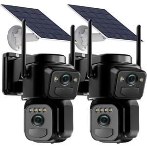 Uniter Dual Lens Solar Security Cameras Wireless Outdoor,5G/2.4G WiFi, 360 View Pan/Tilt Home Security Camera with 6MP Color Night Vision/PIR Motion Detection/Spotlight Siren/2-Way Audio(2Pack)